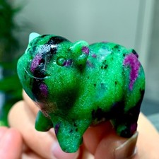 88G Natural green Ruby zoisite (anylite) Handcarved Pig crystal Healing B406