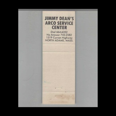 Matchbook Cover Arco Gas Station Jimmy Dean's Arco Service Center North Adams MA