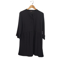 Quince Women Fluid Crepe Shirt Dress Black Basic Sleeved L