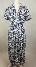Old Navy Dress Medium Blue Floral Cutout Midi Shirt Short Sleeve Button