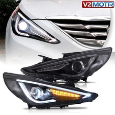 Pair Vland Led Front Head Lights Projector For Hyundai Sonata 2011-14 Sequential