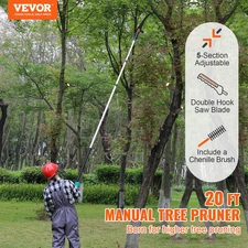 VEVOR Manual Pole Saw, 4.9-20 ft Extendable Tree Pruner, Sharp Steel Blade for H