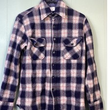 Vintage Sears Plaid Wool Flannel Shirt Jacket Mens M 15 15.5 Blue Workwear