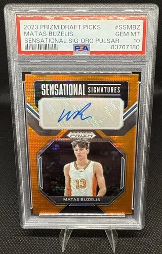 2023-24 Prizm Draft Picks Matas Buzelis Orange Pulsar Rookie Auto /149 PSA 10