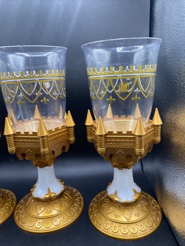 (4) Disney Park Be Our Guest Light UpGoblets Cup Chalice Gold Castle - Picture 4 of 23
