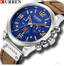 CURREN Reloj Para Caballero Con Correa de Cuero Cuarzo Estilo Militar de Lujo