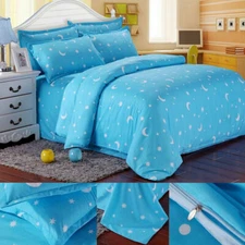 Blue Single Double King Size Bed Set Pillowcases Quilt Duvet Cover Comfortable
