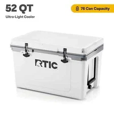 RTIC 52 QT Ultra-Light Hard-Sided Ice Chest Cooler, Fits 76 Cans, White & Grey