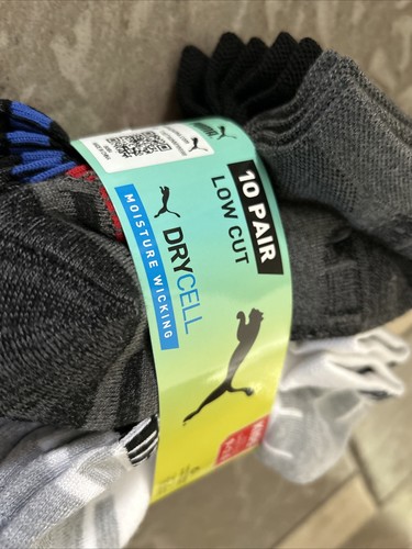 NEW PUMA 10 PACK SOCKS KIDS 9-3.5 BOYS GIRLS BLACK WHITE DRYCELL LOW CUT - Picture 6 of 11