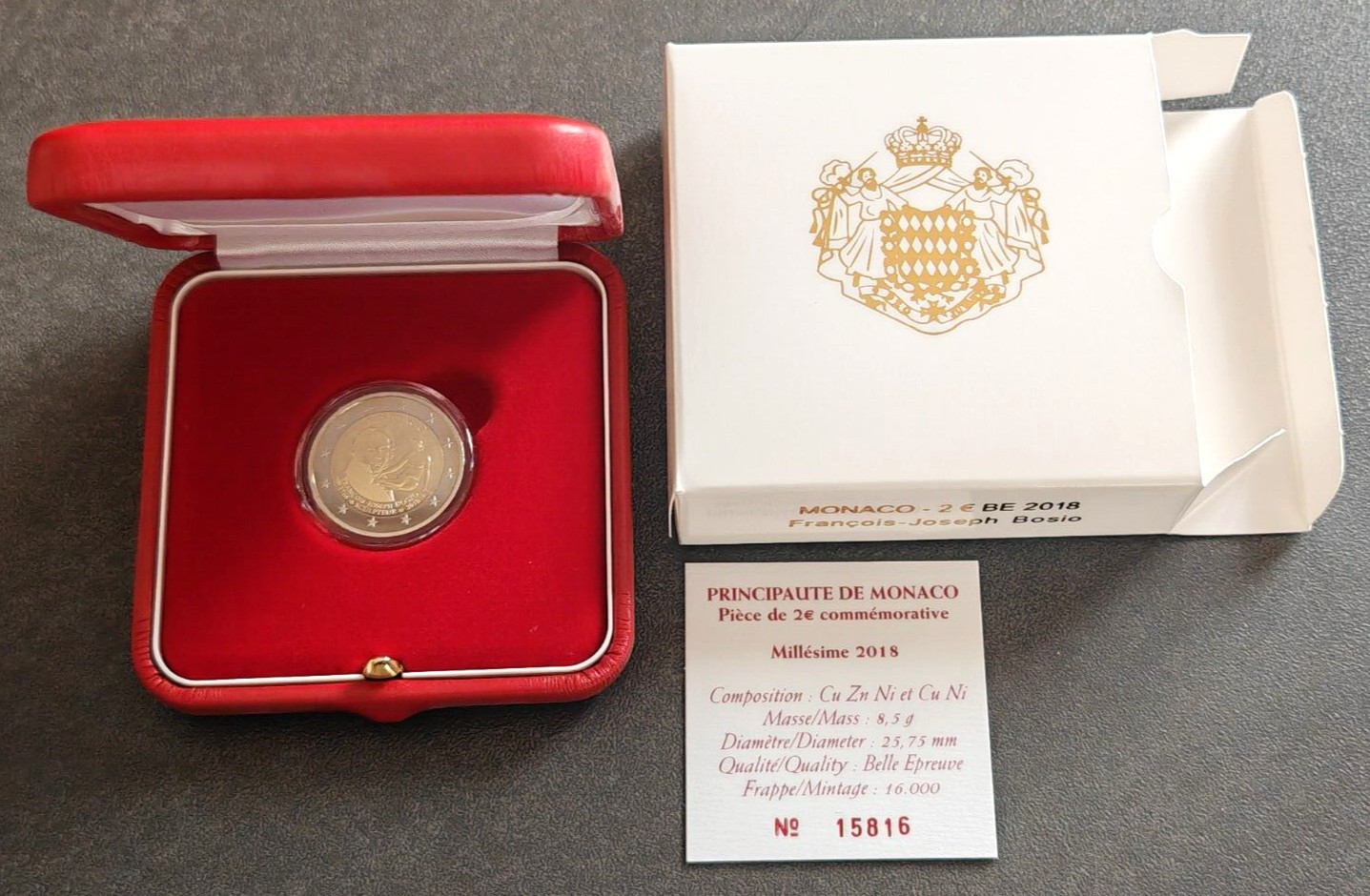 2 euro commémorative Coffret BE MONACO 2018 Naissance Joseph Bosio