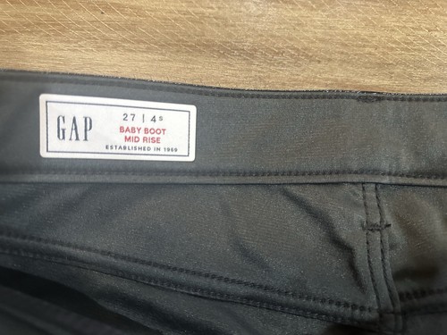 Gap Black Mid Rise Vegan Patent Leather Baby Boot Pants Women’s Size 27/4 Short - Picture 5 of 13
