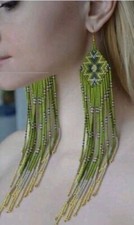 Tribal Earrings Native Large Boho American Seed Beads Handmade Multicolor
