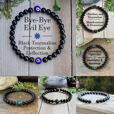 Naturstein Echte Perlen Armband Evil's Eye 6 mm Armreifen Herren Damen Schmuck
