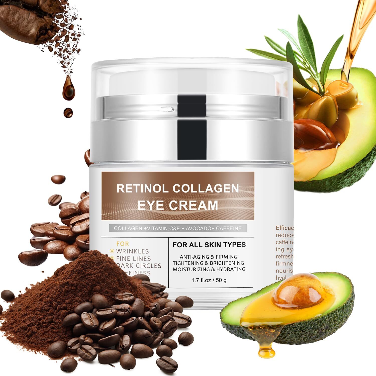 Retinol Collagen Eye Cream with Avocado and Caffeine for Wrinkles and Hydration-image
