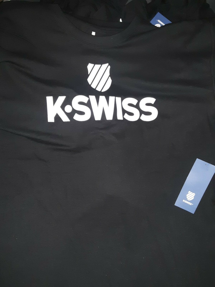 Rare K Swiss Shield 2.0 Tshirt Mens Size MEDIUM black w/ white