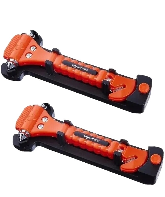 Cortador de cinturón de seguridad de emergencia y martillo de ventana Amazon Basics - Paquete de 2 OFERTA