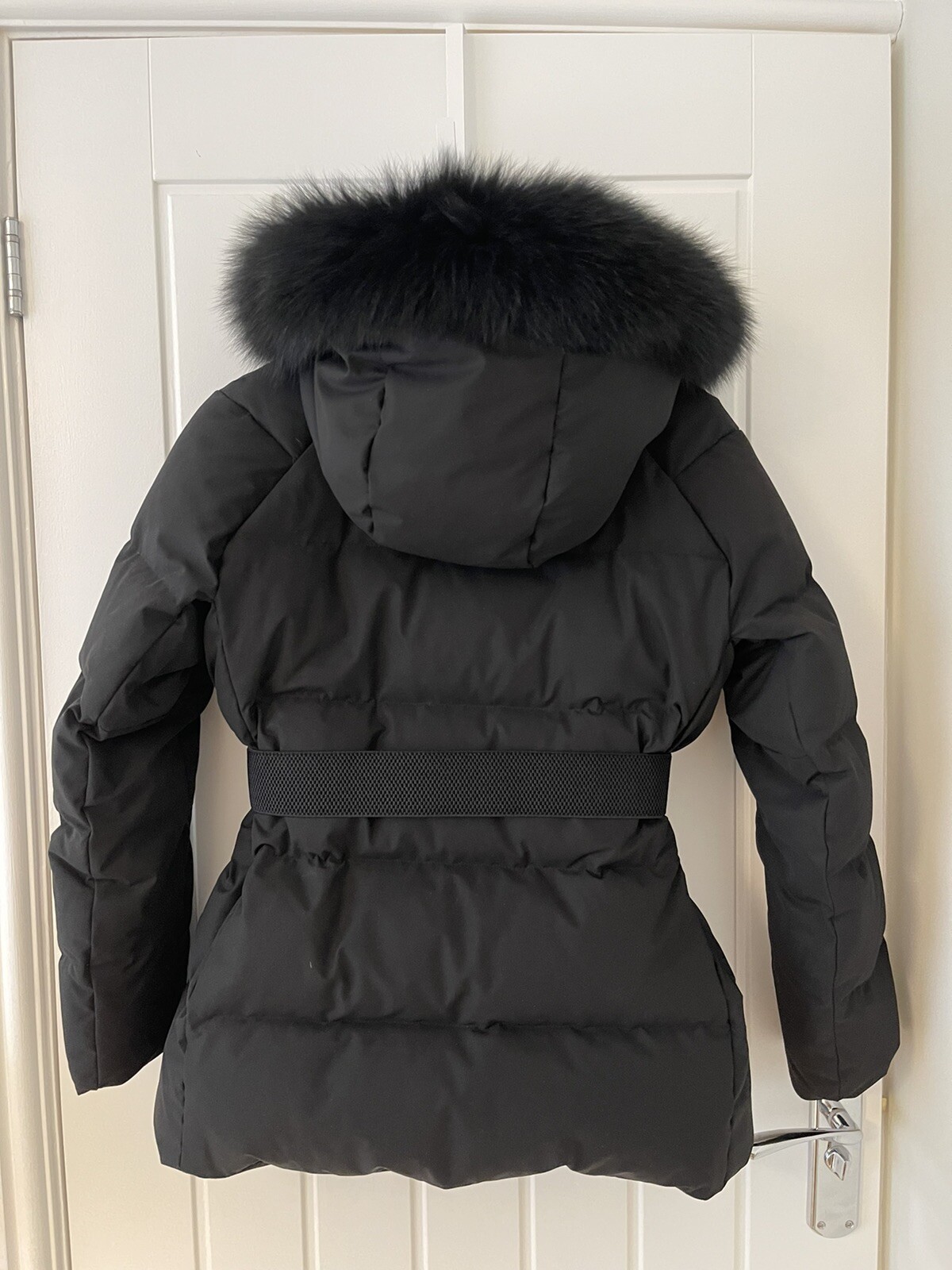 Ladies ski jacket size small fur hood black | eBay