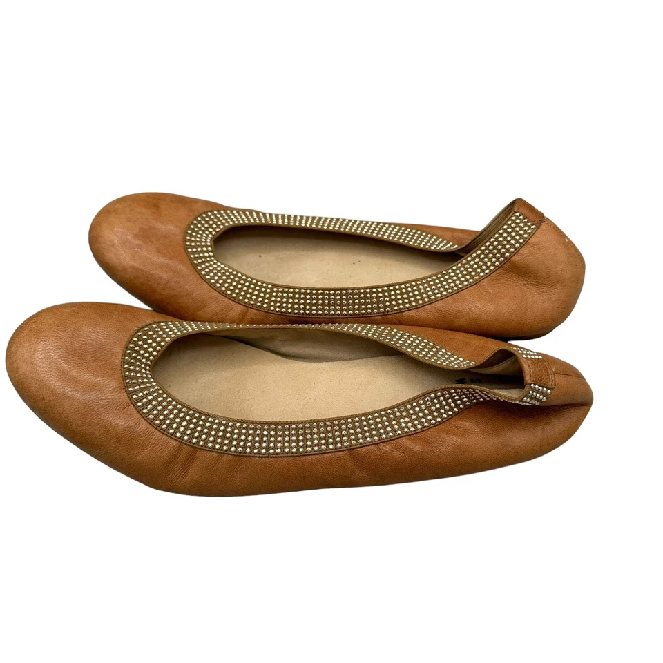 STUART WEITZMAN Lastikon Tachonado Flexible Ballet Pisos Cuero Caramelo 7M Foto 2 de 4