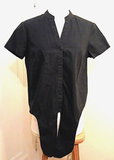 INC International Concepts Black Cotton Buttoned Blouse, Tab Ties at Waist, M
