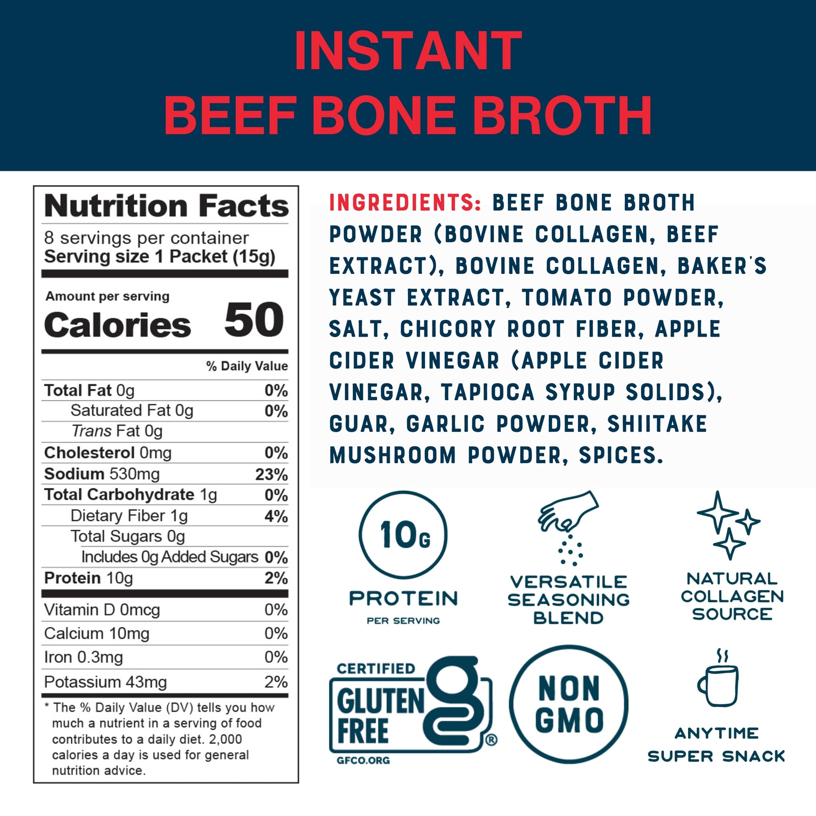 Bare Bones Beef Bone Broth Instant Powdered Mix | Rich Savory Packets on-the-...