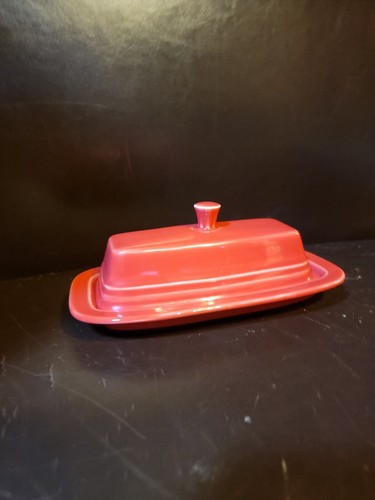 Fiesta Homer Laughlin USA Red Covered Butter Dish 7" x 4.25" Scarlet Red - Picture 3 of 9