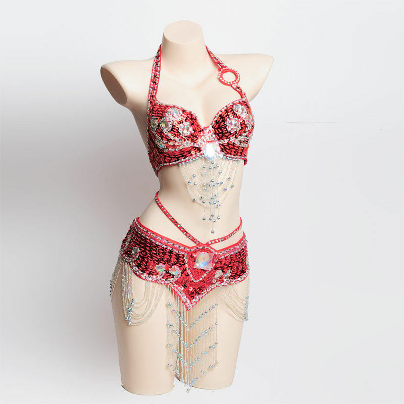 New Belly Dance Costume Hand-sewn Beaded Embroidery Bra&Belt 13