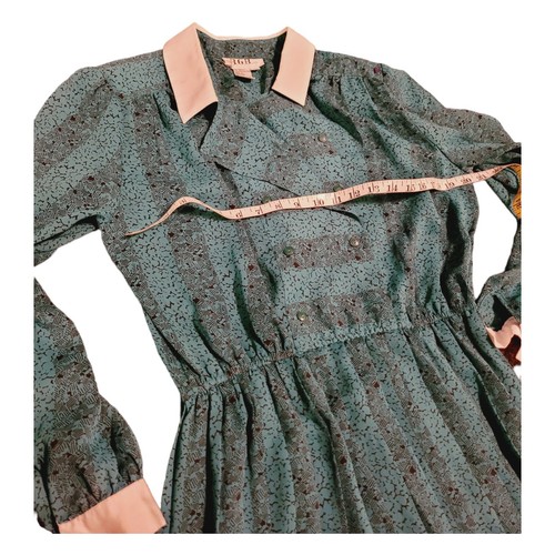 Vintage BGB Green Dress bishop sleeve collared career Women Business SZ 14 - Picture 3 of 5