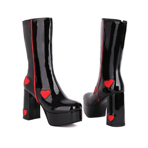 Zapatos de mujer Botas de media pantorrilla Corazón Talla Grande Talón de bloque Plataforma Club nocturno Invierno - Imagen 2 de 14