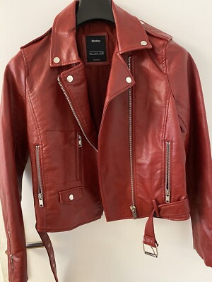 Bershka Biker Jacke Rot Neu L 36 38