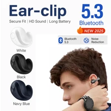 Open Ear Wireless Headphones Bluetooth Sport Headset Ear Clip-On Earbuds W/Mic