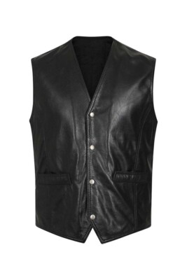 Mens Genuine Leather Motorcycle Biker Club Black Waist Coat Vest