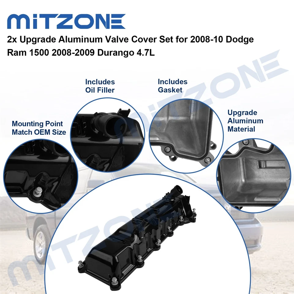 2x Upgrade Valve Cover Set for 2008-2010 Dodge Ram 1500 2011-2013 Ram 1500 4.7L - Image 4 of 4