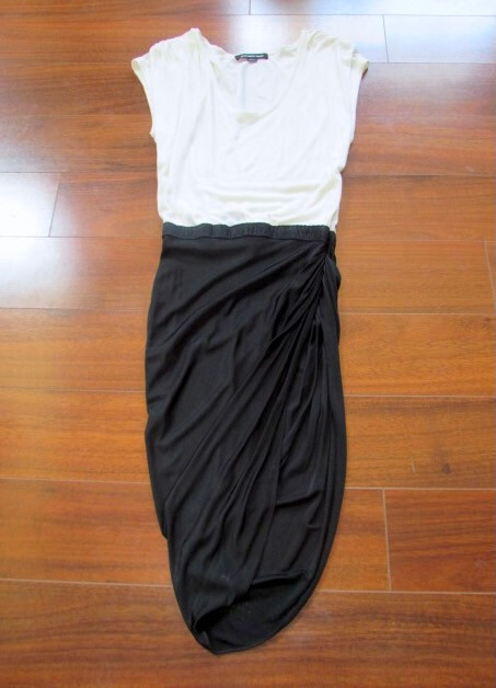 alexander wang layered dress ~ Size 4 ~ Cream & Black Cap Sleeve Shirred Side c6 Rayon Dress