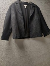 Chicos Open Front Jacket Womens Size 1 Medium/8 Black Silver Metallic Blazer