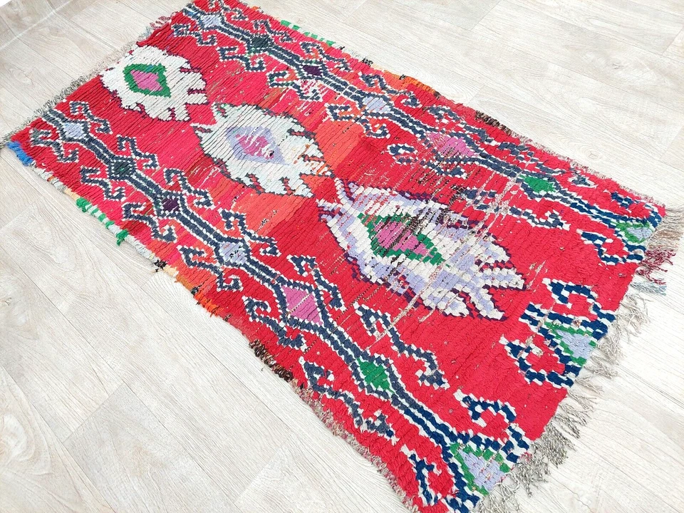 Moroccan Vintage Red Area Rug 2x5 Handmade Berber Geometric Tribal Azilal Runner - Image 4 of 4