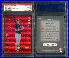PSA 9 2002 Donruss Rookies Crusade #45 Cliff Lee RC /1500 Indians POP8 Two↑