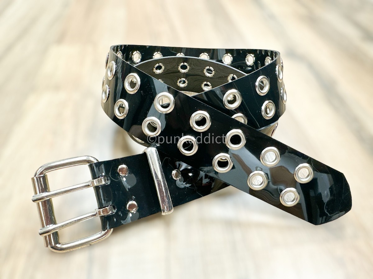 2 Row Eyelet Grommet Belt Fetish Police Heavy Duty Vinyl PVC