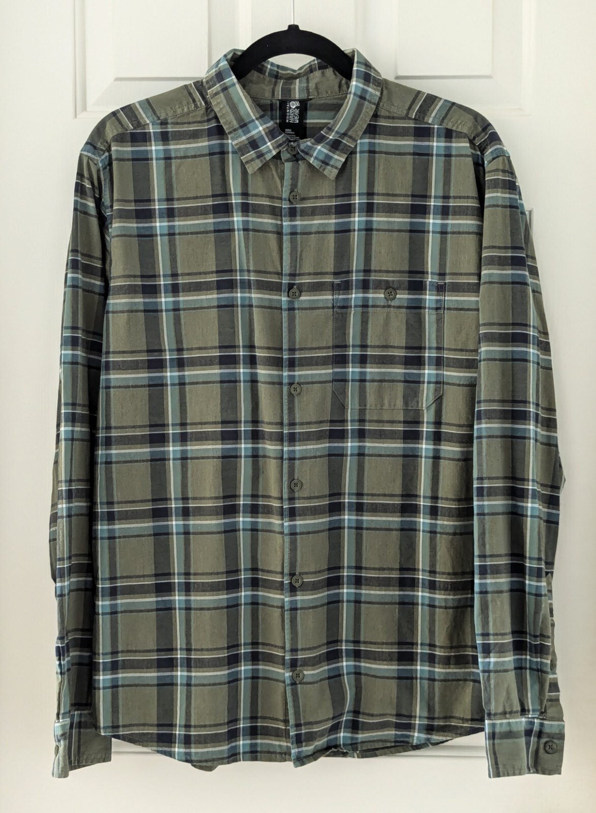 Mountain Hardwear Collared Shirt Men's Medium Green Blue Plaid Button Up