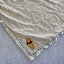 Disney Winnie The Pooh Satin Trim and Back Security Baby Blanket Vintage 30x30
