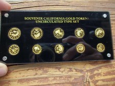 SOUVENIR CALIFORNIA GOLD TOKENS UNCIRCULATED TYPE SET 10 COINS IN CASE GIFT SHOP