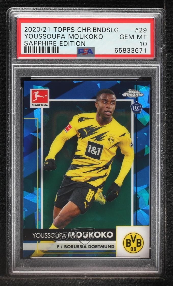 2020 Chrome Bundesliga Sapphire Edition Youssoufa Moukoko #29 PSA 10 GEM MT 0pd3