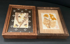 Vintage Framed Handcrafted Dried Pressed Flowers in 6X8 Wood Frames PAIR 2 
