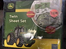 NEW John Deere Tractor Twin Sheet Set Microfiber White/Green Big Tracks Tractors