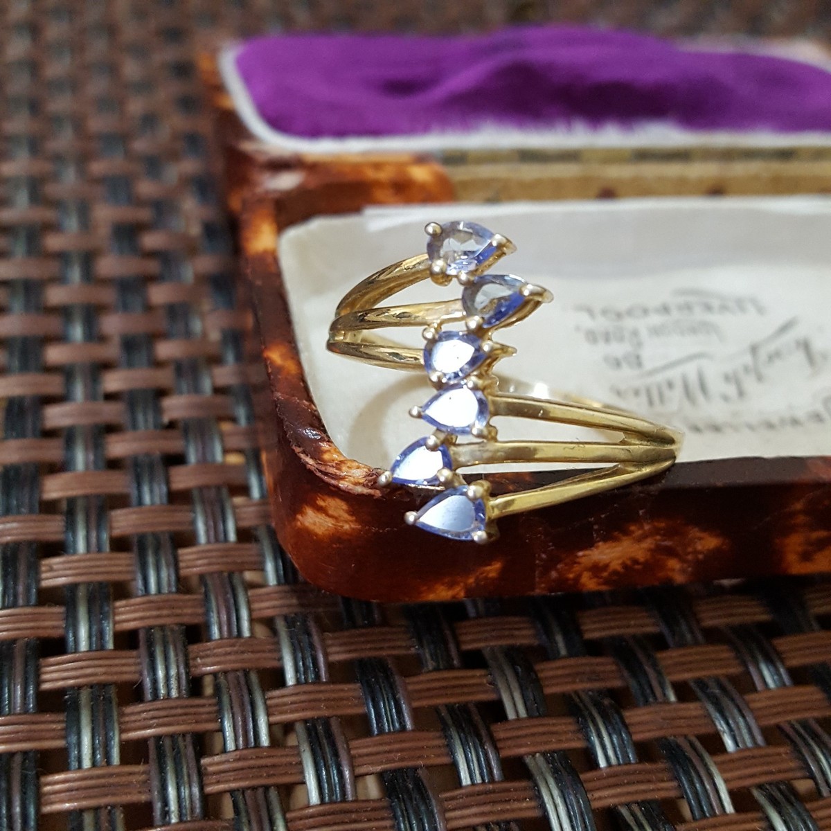 Gold Plated Sterling Silver Ring Tanzanite Pear Cluster UK Size U / US 10 /EU 62