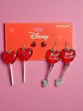 Disney Minnie Mouse Love Mickey Red Hearts Earring Set of 3 Pairs New DEADSTOCK