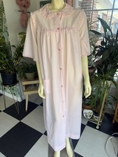 Vintage Baby Pink Lace Nightgown 1960s Button Front Prairie Granny Gown Large