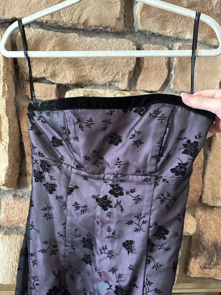 VTG 90s Zum Zum Gothic Layered Floral Velvet Purple Black Maxi Dress Size 9/10 - Image 3 of 4