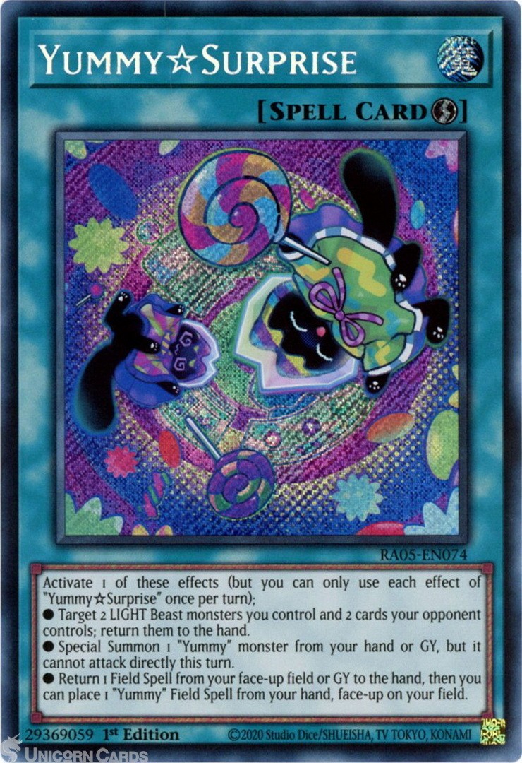 RA05-EN074 Yummy☆Surprise : Secret Rare 1st Edition Mint YuGiOh Card