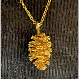 Authentic Vintage Sterling Silver Gold Plated Alder Pine Cone Pendant Necklace Boxed Card