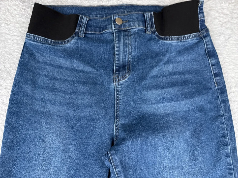 Maternity Jeans Womens Large Blue Flared Cotton Blend High Rise Stretch 30x30 - Image 4 of 4